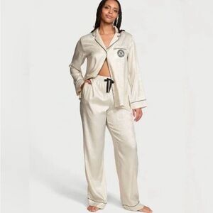 Women's Cream Satin Pajama Set